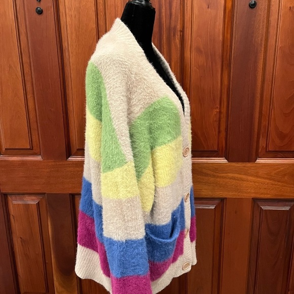 Anthropologie Moon River Women Cozy Soft Block Stripe Cardigan Sweater Size M - Picture 7 of 15